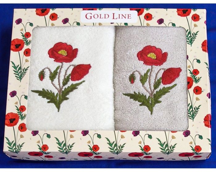 Dárkový set froté ručníků MÁK 14, červeno-bílý, 2x 50x100cm