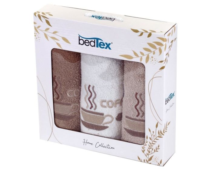 Dárkový set froté ručníků RANNÍ KÁVA, béžový s výšivkou, 30x50cm, 3ks