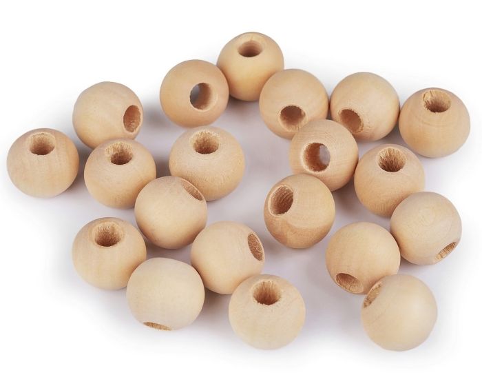 Dekorační korálky dřevěné, jednobarevné přírodní, průměr 15mm, balení 20 ks