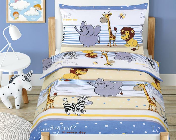 Dětské povlečení do postýlky SAFARI MODRÉ, bavlna hladká, 100x135cm + 45x60cm