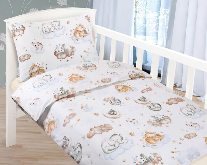 Dětské povlečení do postýlky ZVÍŘÁTKA NA OBLÁČKU, bílé, bavlna hladká, 90x135cm + 45x60cm