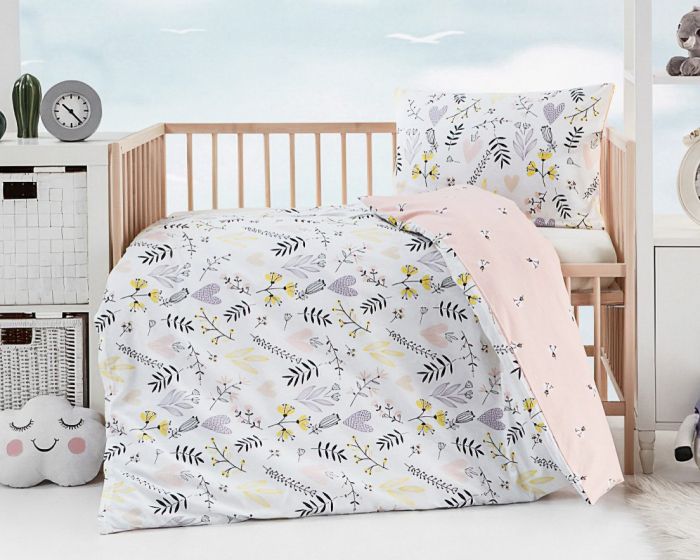 Dětské povlečení Matějovský do postýlky AMELIE BABY, florální vzor se srdíčky, bílé, bavlna hladká (více rozměrů)