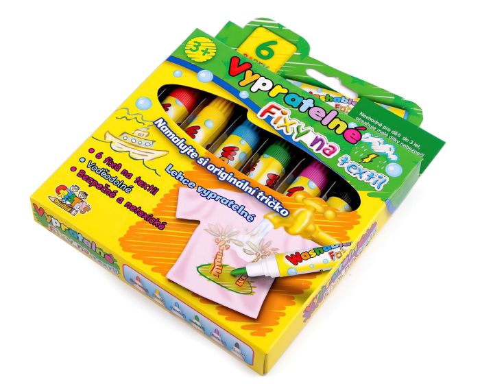 Vypratelné fixy na textil – mix barev, sada 6 ks