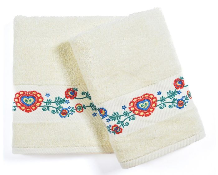 Froté ručník a osuška FOLK 2, žlutá s výšivkou (více rozměrů)