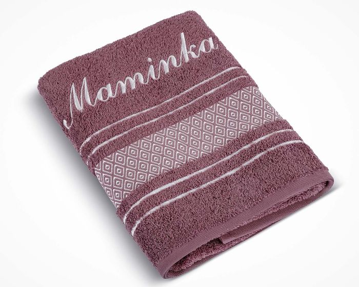 Froté ručník S VÝŠIVKOU MAMINKA, starorůžový, 50x100cm