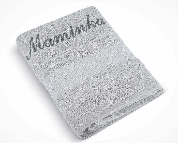 Froté ručník S VÝŠIVKOU MAMINKA, světle šedý, 50x100cm
