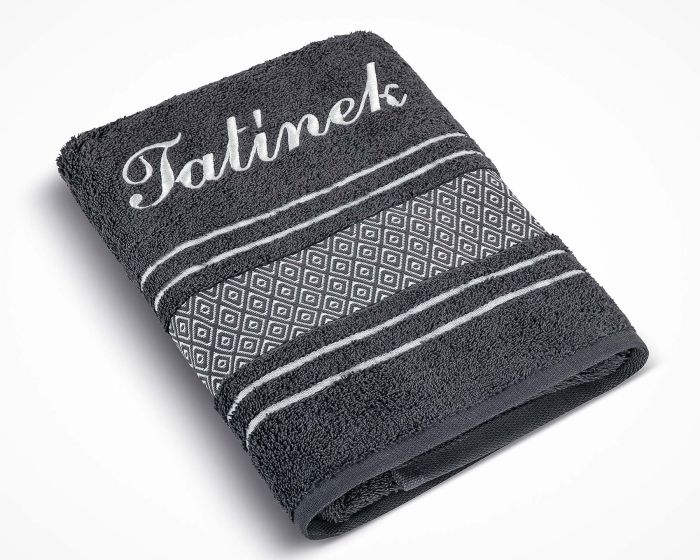 Froté ručník S VÝŠIVKOU TATÍNEK, tmavě šedý, 50x100cm