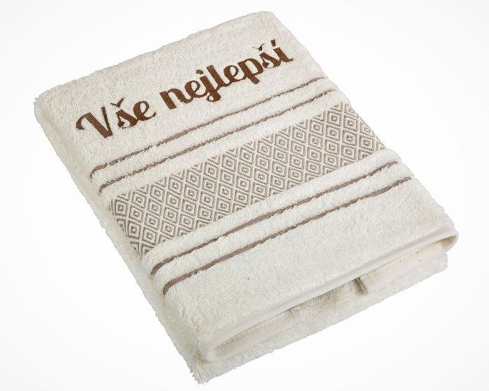 Froté ručník S VÝŠIVKOU VŠE NEJLEPŠÍ, krémový, 50x100cm