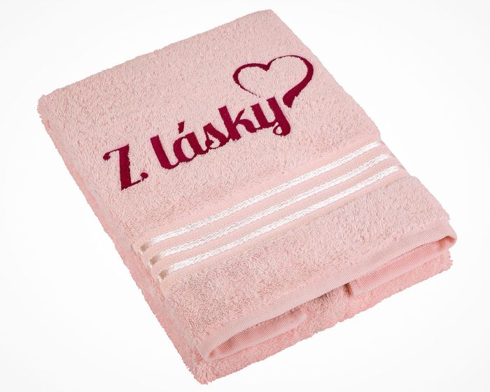 Froté ručník S VÝŠIVKOU Z LÁSKY, růžový, 50x100cm