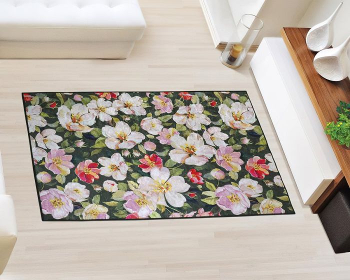 Koberec, běhoun kusový 3D FOTOTISK KVĚT, růžovo-zelený 80x120cm