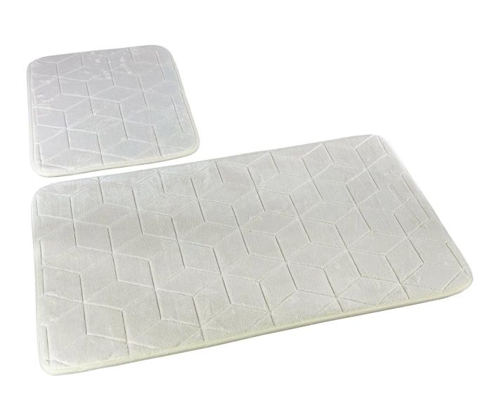 Koupelnová souprava mikrovlákno SUMBA, geometrický vzor, smetanová, 75x45cm (předložka) + 45x35cm (na WC)