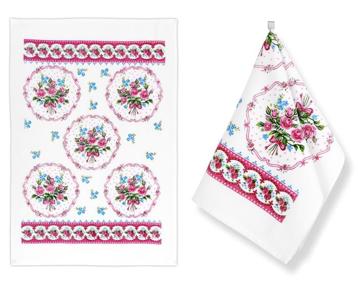 Kuchyňská utěrka froté 209 KVĚTINY, růžová 1 kus, 40x60cm