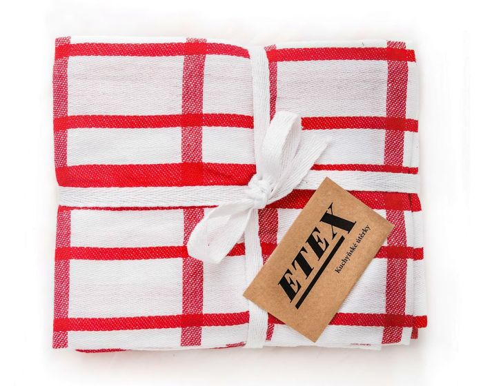 Kuchyňské utěrky EGYPTSKÁ BAVLNA U03, extra kvalita, červené káro, 3 kusy, 50x70cm