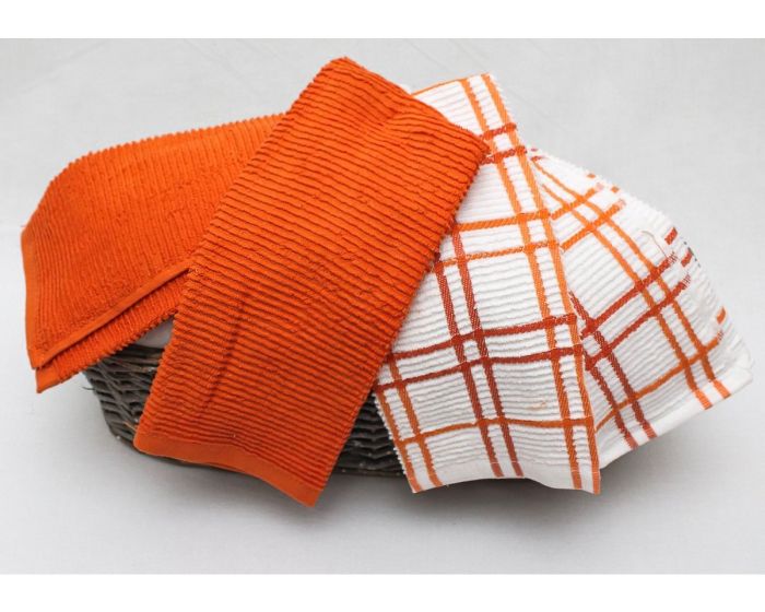 Kuchyňské utěrky froté KOSTKA, oranžovo-bílé, 2 kusy 40x60cm
