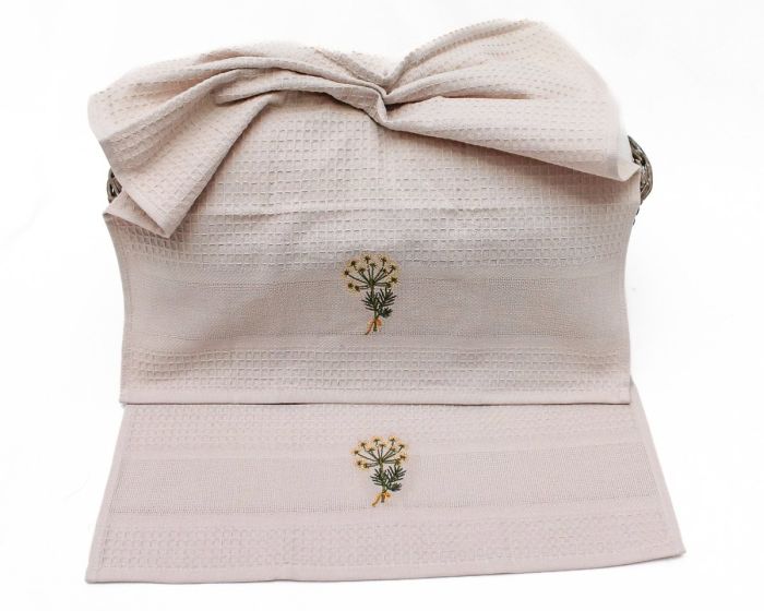 Kuchyňské utěrky KMÍN vaflové vyšívané, béžová, 2 kusy 45x70cm