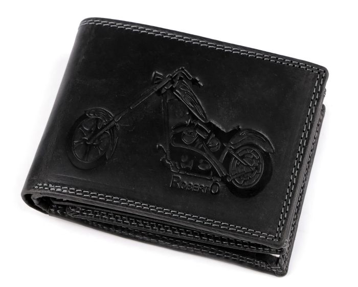 Pánská kožená motorkářská peněženka s RFID ochranou, 870349/24, černá-motorka, 9,5 x 15 x 3,5 cm