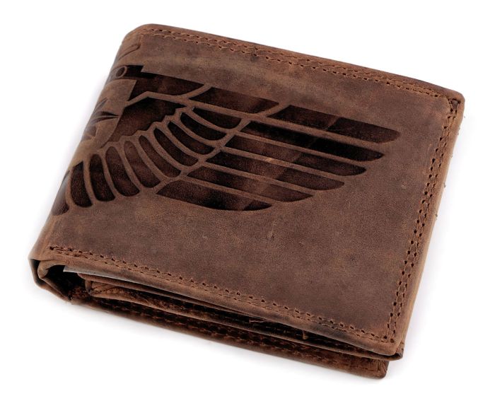 Pánská kožená motorkářská peněženka s RFID ochranou, 870349/27, hnědá-křídlo, matná 9,5 x 15 x 3,5 cm