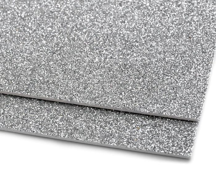 Pěnová guma Moosgummi 20x30cm, 750861 jednobarevná 2 stříbrná, tloušťka 1,9mm, s glitry