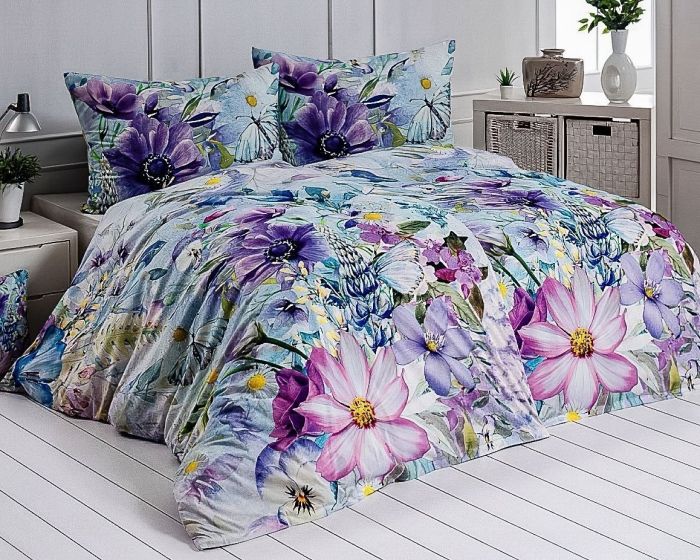 Povlečení Matějovský AURELIA, fialové květy na světle modré (více materiálů, rozměrů)