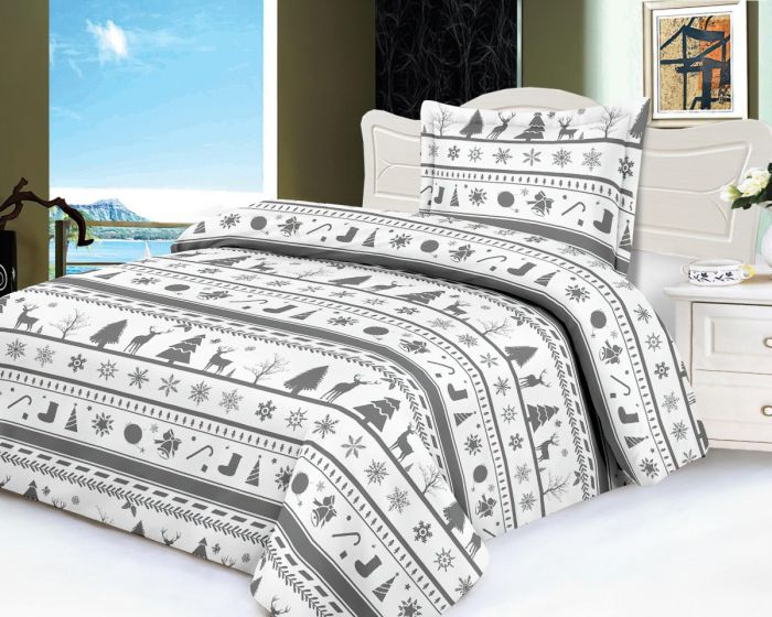 Povlečení CHRISTMAS, mikroflanel, vánoční motiv, šedé, 140x200cm + 70x90cm