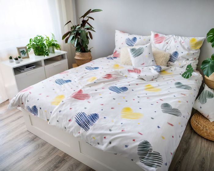 Povlečení ELSA GRAFFITI HEART srdíčka, bílé, 3 dílné, bavlna hladká, 140x200cm + 70x90cm + 40x40cm