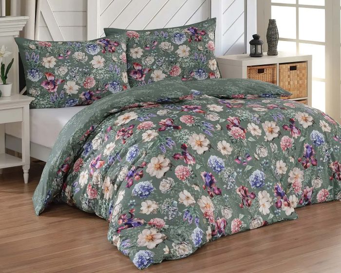 Povlečení Matějovský JACQUELINE, květinový vzor, tmavě zelené, bavlna hladká digitál, (více rozměrů)