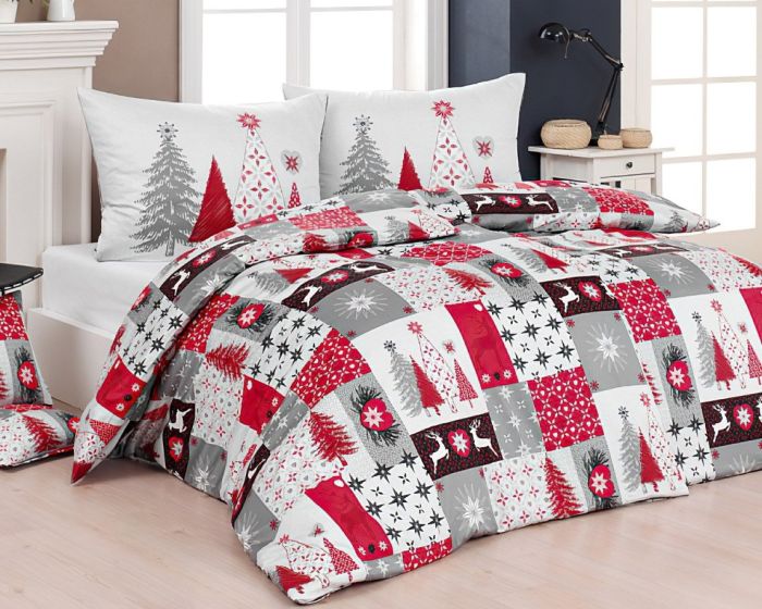 Povlečení Matějovský CHRISTMAS JOY zimní vzor, červené, flanel premium, 140x200cm + 70x90cm