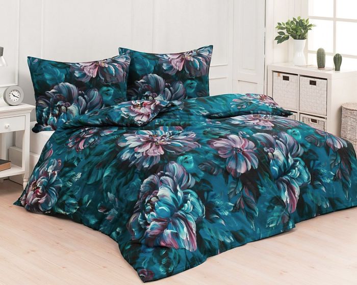 Povlečení Matějovský CHRISTINE, květy, tmavě tyrkysové, bavlna hladká digitál (více rozměrů)