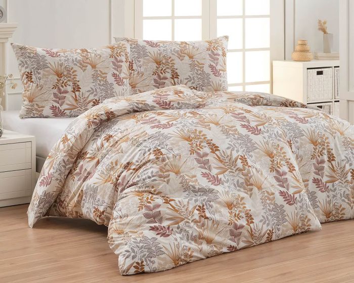 Povlečení Matějovský CLEMENTINE, béžové a hnědé listy, bavlna hladká, 140x200cm + 70x90cm