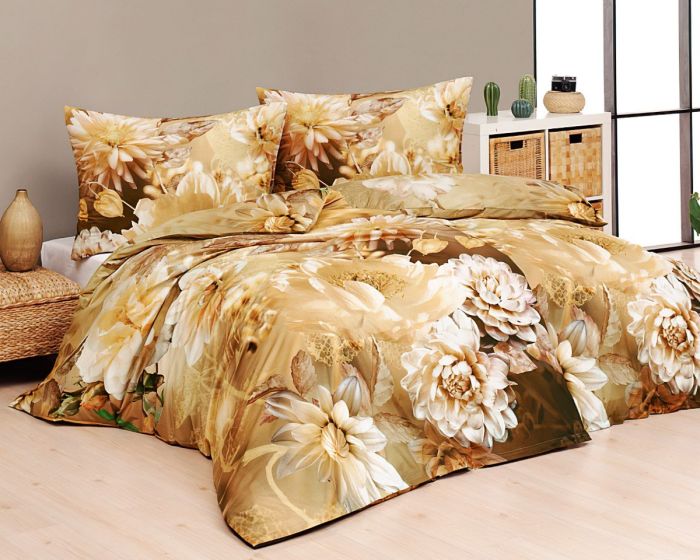 Povlečení Matějovský DANIELA, béžové květy, bavlna hladká digitál, 140x200cm + 70x90cm