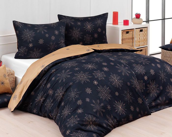 Povlečení Matějovský GOLD CHRISTMAS, vločky, antracit-bežová, (více materiálů, rozměrů)