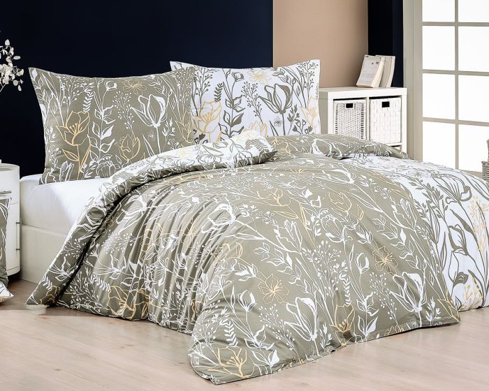 Povlečení Matějovský LARISSA, květinový vzor, šedo-zelené (více materiálů, rozměrů)