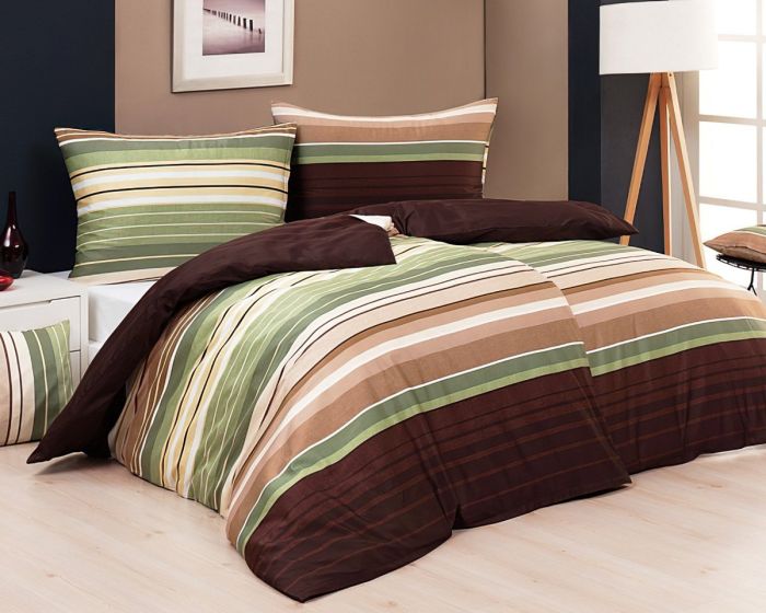 Povlečení Matějovský LAURELIN, pruhované, zeleno-hnědé (více materiálů, rozměrů)