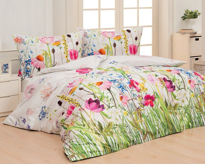 Povlečení Matějovský LUISA, květnový vzor, růžovo-zelené, bavlna hladká digitál, 140x200cm + 70x90cm