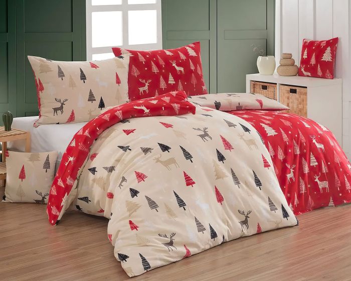 Povlečení Matějovský PATTI, stromečky červeno-béžové, flanel premium (více rozměrů)