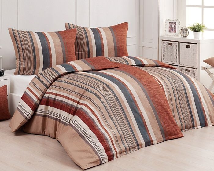 Povlečení Matějovský LORD, proužky, rezavo-šedá, bavlna hladká, 140x200cm + 70x90cm