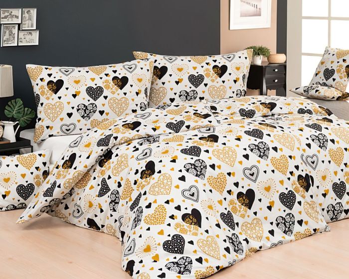 Povlečení Matějovský VALENS, černé a okrové srdce, bavlna hladká (více rozměrů)
