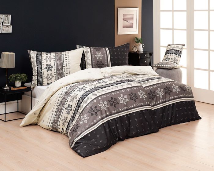 Povlečení Matějovský SCANDIC, severský vzor s vločkami, hnědo-smetanové, bavlna hladká, 140x200cm + 70x90cm