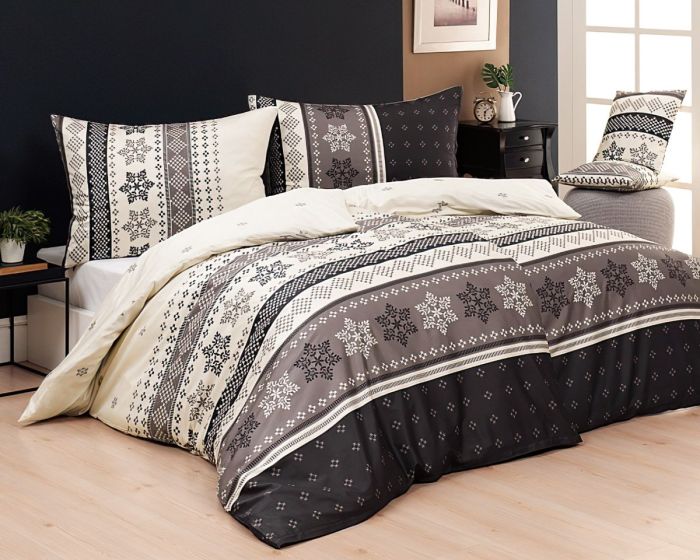 Povlečení Matějovský SCANDIC, severský vzor s vločkami, hnědo-smetanové, flanel premium, 140x200cm + 70x90cm