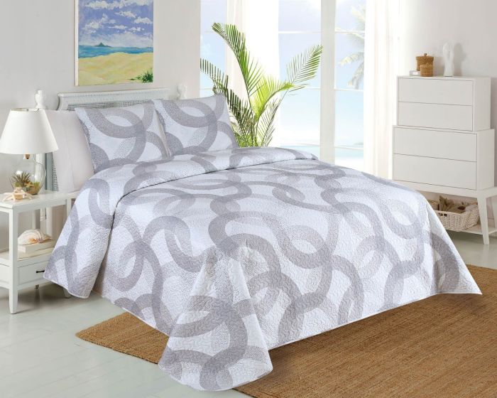 Přehoz na postel CIRCULO šedý, kruhy, 220x240cm, dvoulůžkový + 2x povlak 45 x 45cm