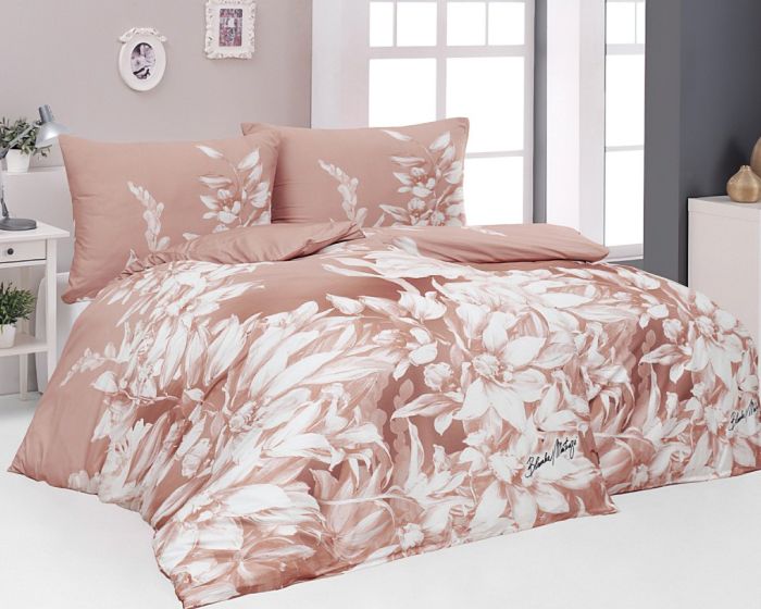 Sada 2 ks povlečení BLANKA MATRAGI - ORCHID, květinový vzor na tmavě pudrové, bavlněný MAKO satén, digitál (více rozměrů)