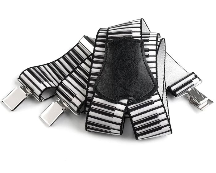 Šle unisex HUDEBNÍ - PIÁNO, délka 120cm, šíře 4cm, tvar Y, černo-bílé, 650328/01