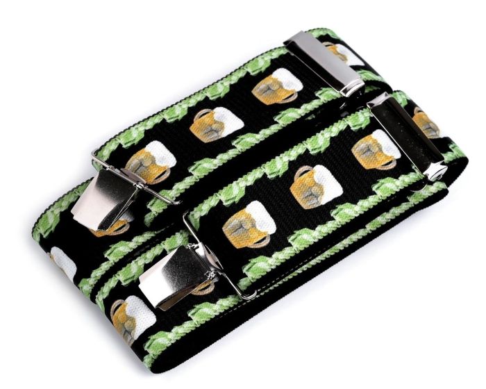 Šle pánské pivní PIVO ZELENÉ, délka 120cm, šíře 4cm, tvar Y, zeleno-černé, 650327/13