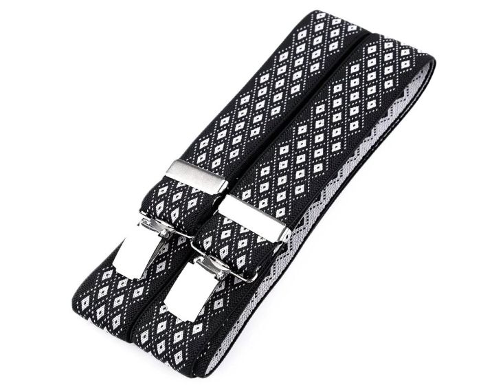 Šle pánské, délka 120cm, šíře 3,5cm, tvar Y, černo-bílé drobné kosočtverce, 650354/01