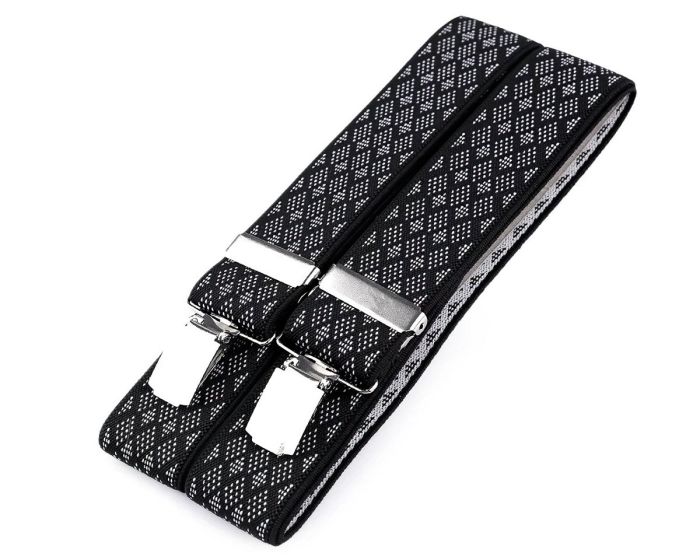 Šle pánské, délka 120cm, šíře 3,5cm, tvar Y, černo-bílé drobné, tečkované kosočtverce, 650354/02