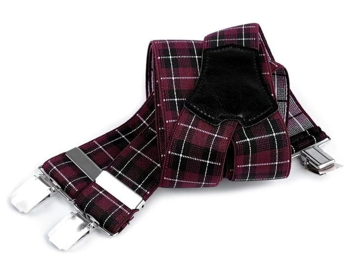 Šle pánské, délka 120cm, šíře 3,5cm, tvar Y, bordové káro, 650355/01