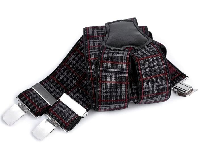 Šle pánské, délka 120cm, šíře 3,5cm, tvar Y, vínovo-šedo-černé káro, 650355/03