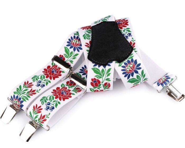 Šle pánské FOLKLOR BÍLÉ, délka 120cm, šíře 4cm, tvar Y, květinový vzor, 650363/01