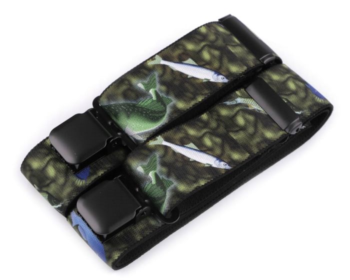 Šle pánské rybářské RYBY A ŠTIKY, délka 120cm, šíře 4cm, tvar Y, khaki maskáčově zelené, 650368/04