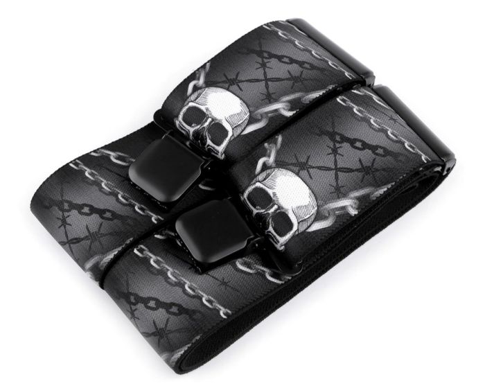 Šle pánské MOTORKÁŘSKÉ - LEBKA ŠEDÁ, délka 120cm, šíře 5cm, tvar Y, šedo-černé, 650369/01